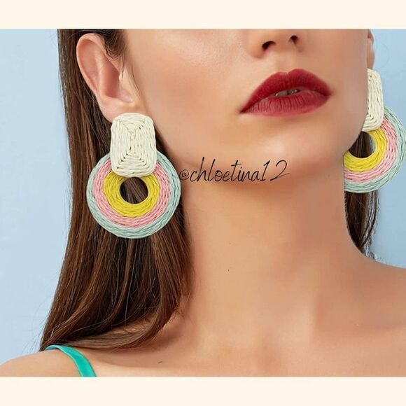 NEW Boho Braided Raffia Earrings - Picture 1 of 11